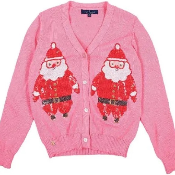 Pink Santa Sequin Tacky Christmas Holiday Cardigan Sweater XL - Picture 2 of 4